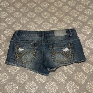 Black Crystal Distressed Raw Hem Denim Jean Shorts